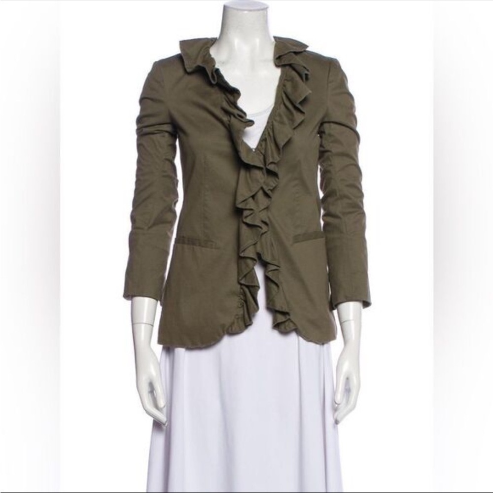 Alice & Olivia Ruffled Olive Green Jacket Size Small